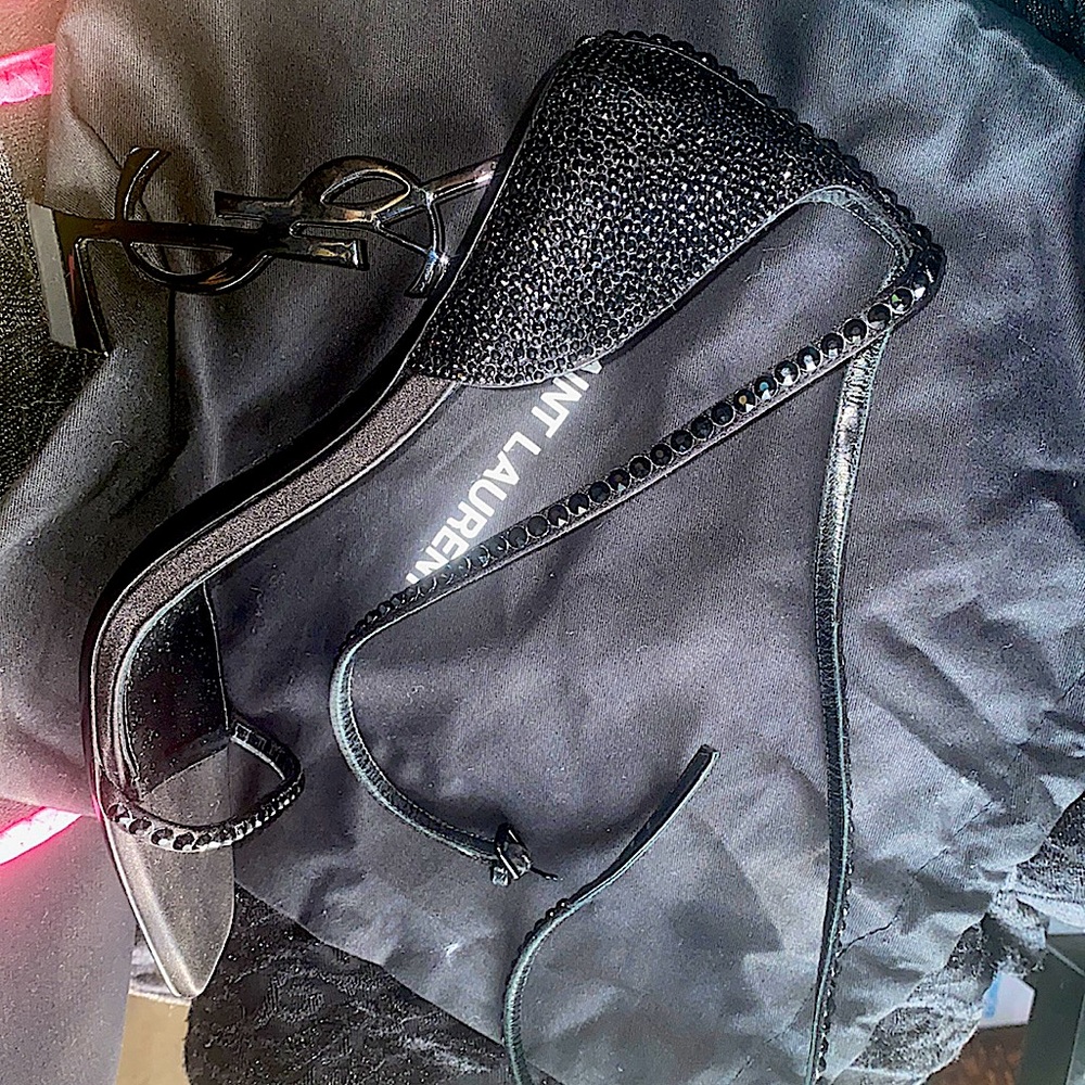 Saint Laurent Opyum Sandals 110cm Black Crystal-Studded